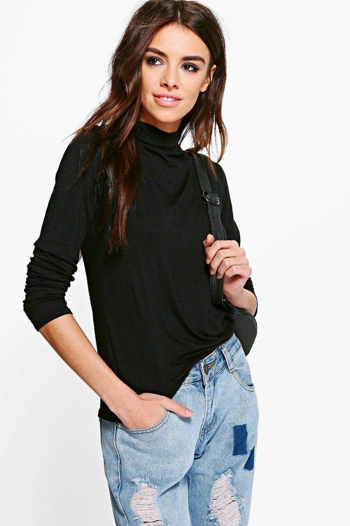 Boohoo Becky Basic Roll Neck Long Sleeve Top Black