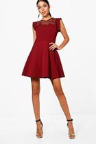 Boohoo Lara Crochet Lace Top Structured Skater Dress