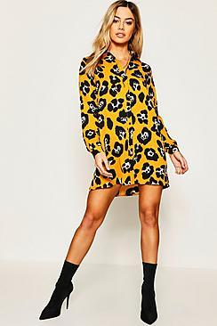 Boohoo Petite Animal Print Shirt Dress