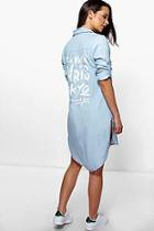 Boohoo Serena Back Print Longline Denim Shirt Dress