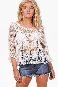 Boohoo Alexis Crochet Woven Top