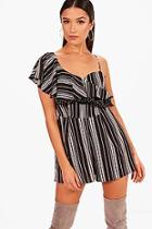 Boohoo Lexi Contrast Print Ruffle Playsuit