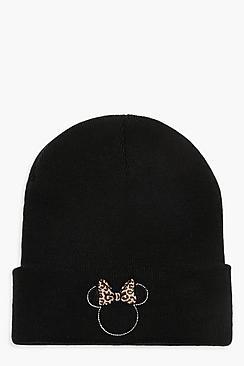 Boohoo Disney Minnie Leopard Bow Beanie