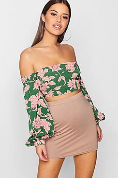 Boohoo Petite Bold Floral Balloon Sleeve Crop Top