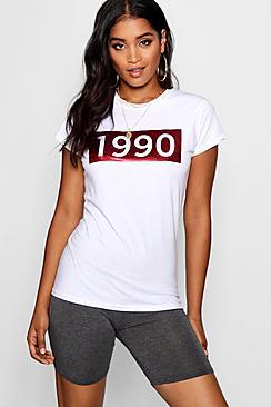 Boohoo Sarah High Build Foil 1990 Slogan T-shirt