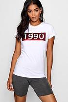 Boohoo Sarah High Build Foil 1990 Slogan T-shirt