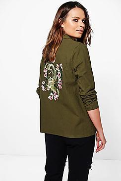 Boohoo Skye Embroidered Back Utility Shirt