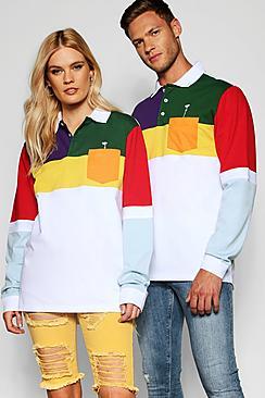 Boohoo Pride Colour Block Long Sleeve Rugby Top