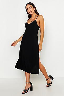 Boohoo Strappy Printed Side Split Midi Dress