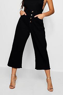Boohoo Mock Horn Button Crop Wide Leg Jean