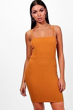 Boohoo Crepe Square Neck Bodycon Dress