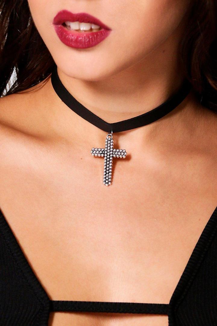 Boohoo Esme Pu Choker With Textured Cross Black