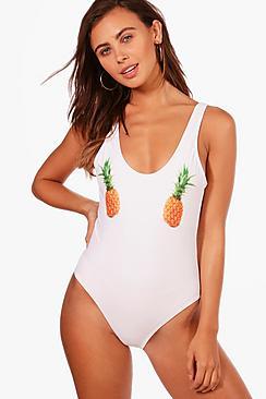 Boohoo Petite Laura Pineapple Print Swimsuit