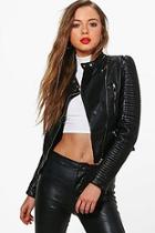 Boohoo Lola Quilted Sleeve Faux Leather Biker Jacket