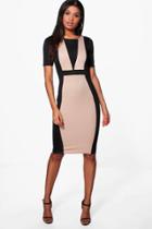 Boohoo Molly Contrast Midi Dress Stone