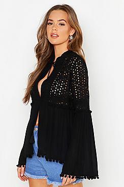 Boohoo Tassel Trim Broderie Anglaise Smock Top