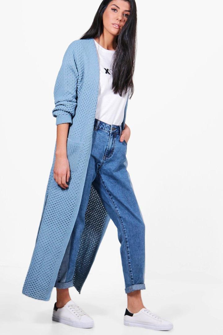 Boohoo Jasmine Side Split Maxi Cardigan Blue