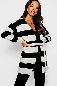 Boohoo Stripe Wrap Front Cardigan