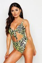 Boohoo Tiger Tie Front Cut Out Swimsuit