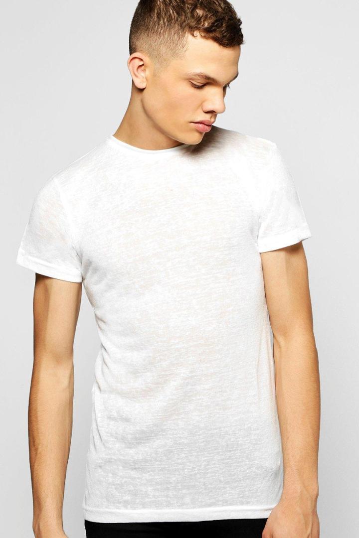 Boohoo Skater Fit Knitted T Shirt With Curved Hem White