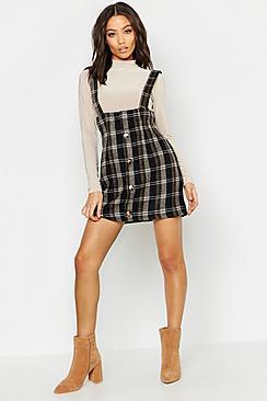 Boohoo Brushed Knit Checked Pinafore Dress