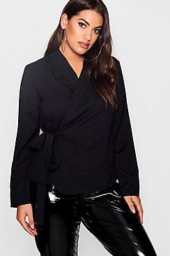 Boohoo Plus Rachel Wrap Front Tie Side Blouse
