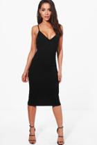 Boohoo Caroline Crepe Plunge Neck Midi Dress Black