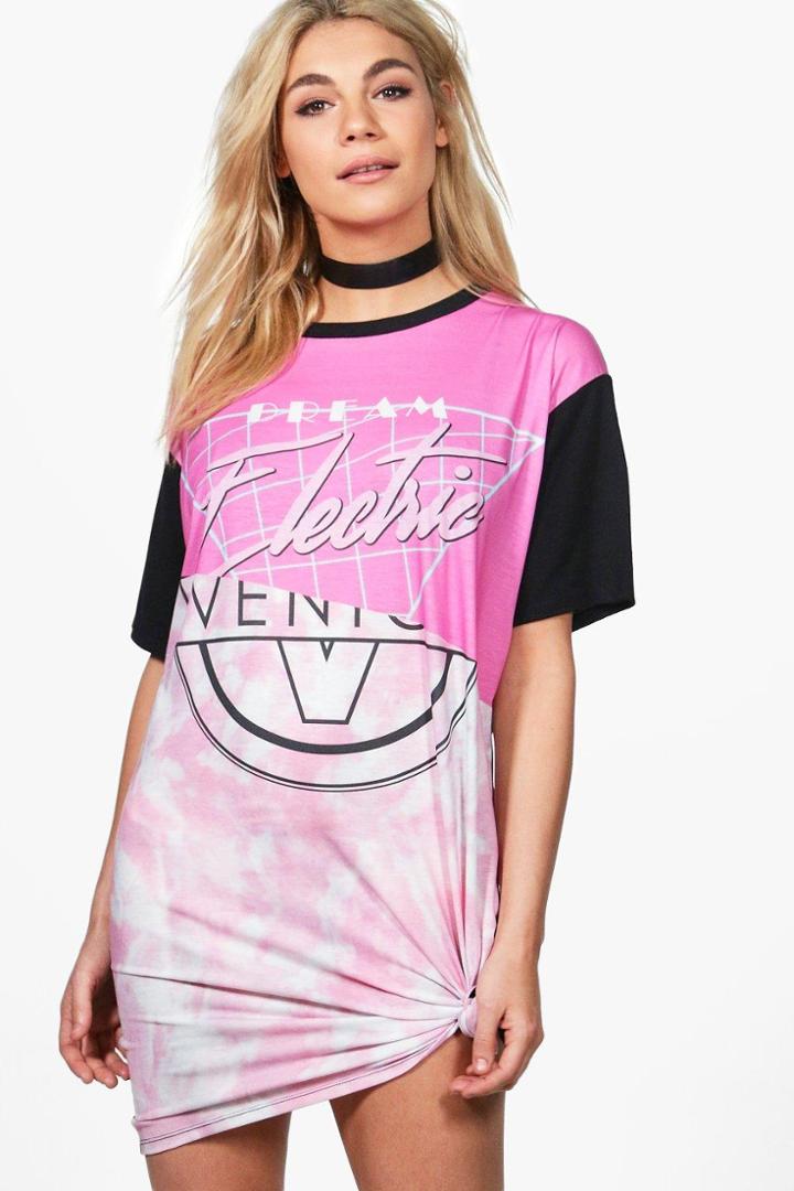 Boohoo Esme 80's Spliced T-shirt Dress Pink
