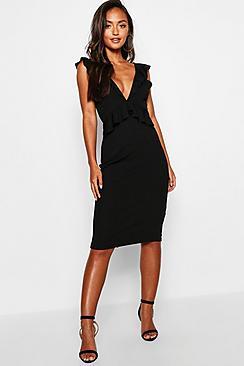 Boohoo Petite Tie Back Frill Detail Midi Dress