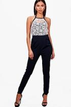 Boohoo Crochet Contrast High Neck Jumpsuit