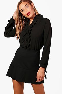 Boohoo Lucy Tailored Pleat Hem Skater Skirt