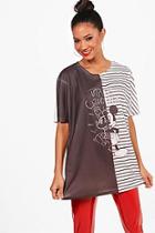 Boohoo Disney Mickey Stripe Splice Top
