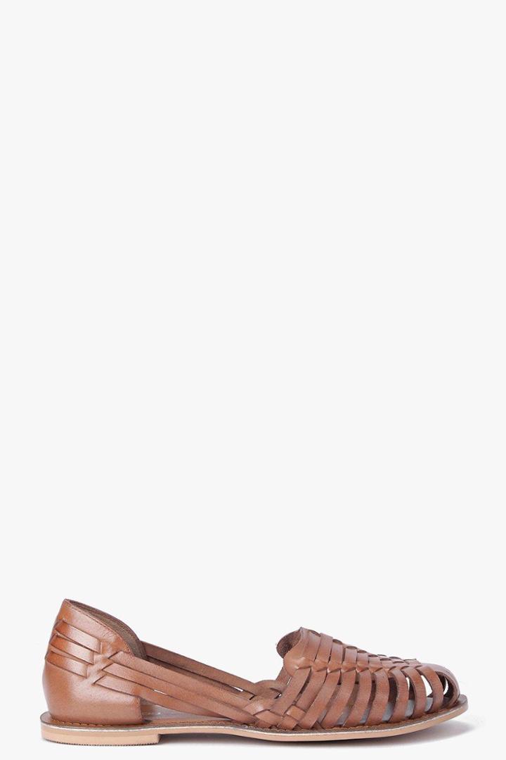 Boohoo Boutique Olivia Leather Woven Ballet Tan