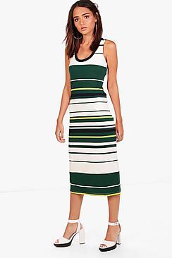 Boohoo Reilly Stripe Midi Bodycon Dress