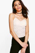 Boohoo Shannon Lace Strappy Tank Top Beige