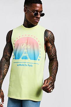 Boohoo Paris Print Drop Arm Hole Tank