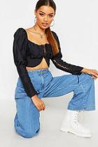 Boohoo Lace Up Front + Sleeve Peasant Blouse