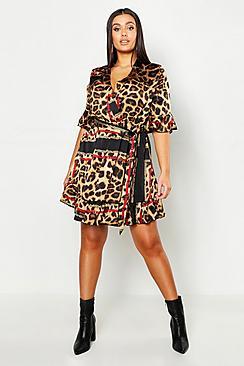 Boohoo Plus Animal Chain Print Skater Dress