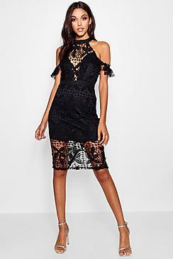 Boohoo Holly Lace Cold Shoulder Midi Dress