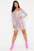 Boohoo Neon Snake Square Neck Belted Bodycon Dress