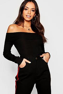 Boohoo Bardot Rib Knit Top
