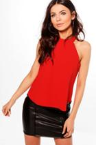 Boohoo Petite Eva High Neck Strap Top Red