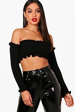 Boohoo Knitted Rib Ruffle Detail Crop