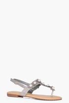 Boohoo Brooke Pearl & Flower Trim Sandal Grey