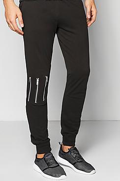 Boohoo Skinny Fit Pique Joggers With Knee Zips