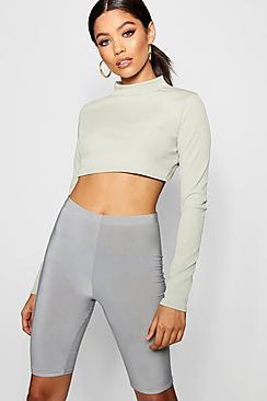 Boohoo Rib Long Sleeve High Neck Crop