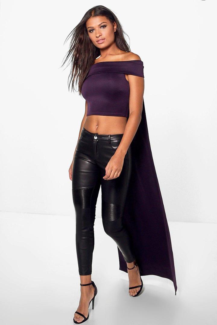 Boohoo Hailey Boutique Train Off The Shoulder Crop Plum