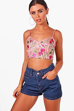 Boohoo Petite Katie Scallop Edge High Waist Denim Short
