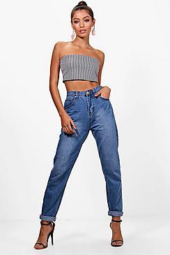 Boohoo High Rise Mid Wash Mom Jeans