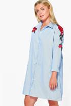 Boohoo Plus Dora Embroidered Stripe Shirt Dress Multi